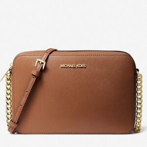 Michael Kors Jet Set Large E/W Leather Crossbody Bag Almond BROWN AUTHENTIC